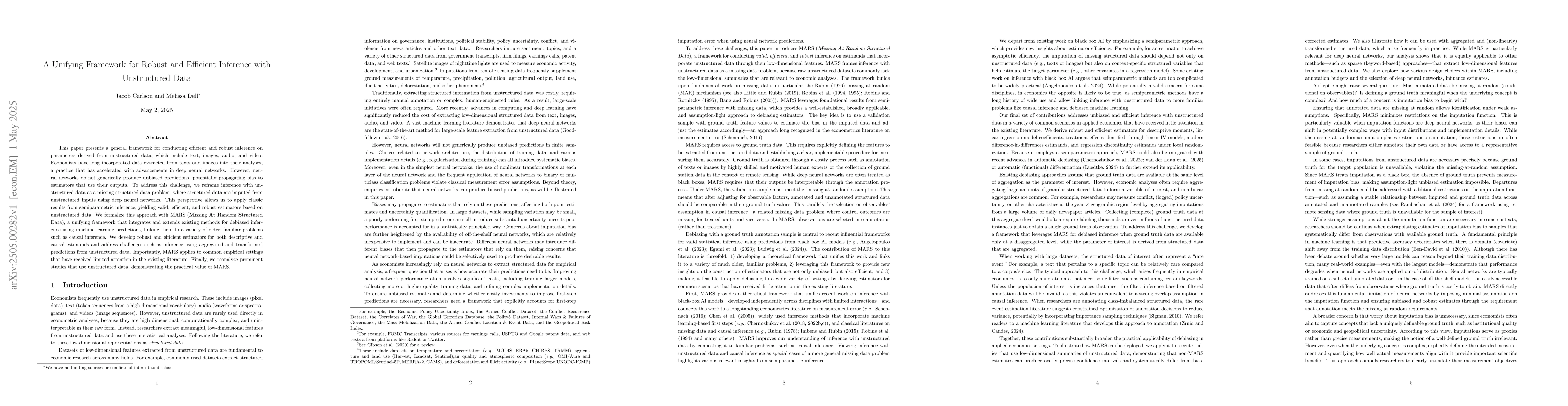 Thumbnail for A Unifying Framework for Robust and Efficient Inference with
  Unstructured Data