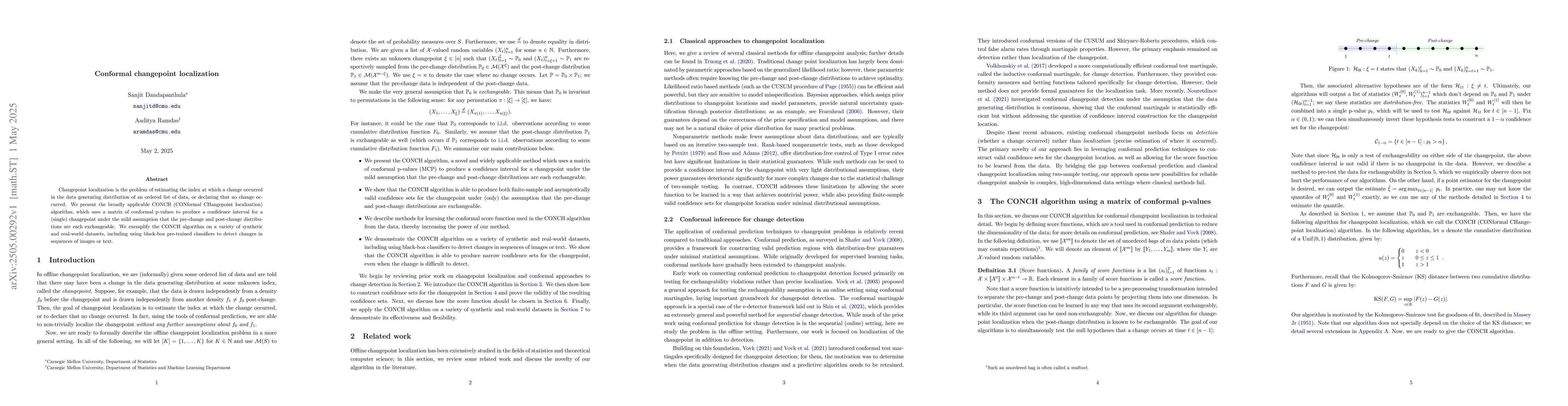 Thumbnail for Conformal changepoint localization