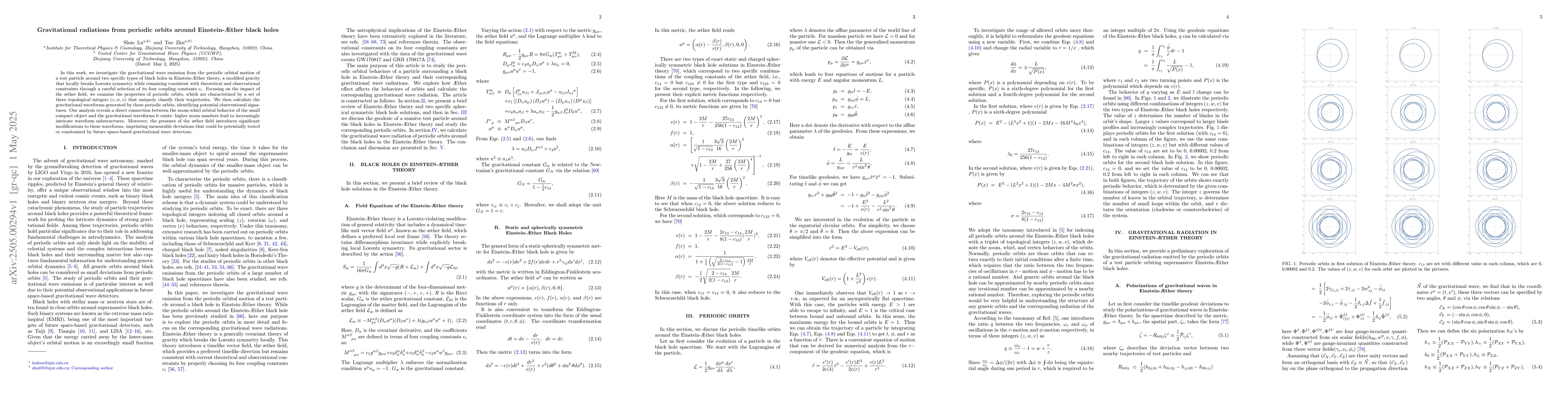 Thumbnail for Gravitational radiations from periodic orbits around Einstein-Æther
  black holes