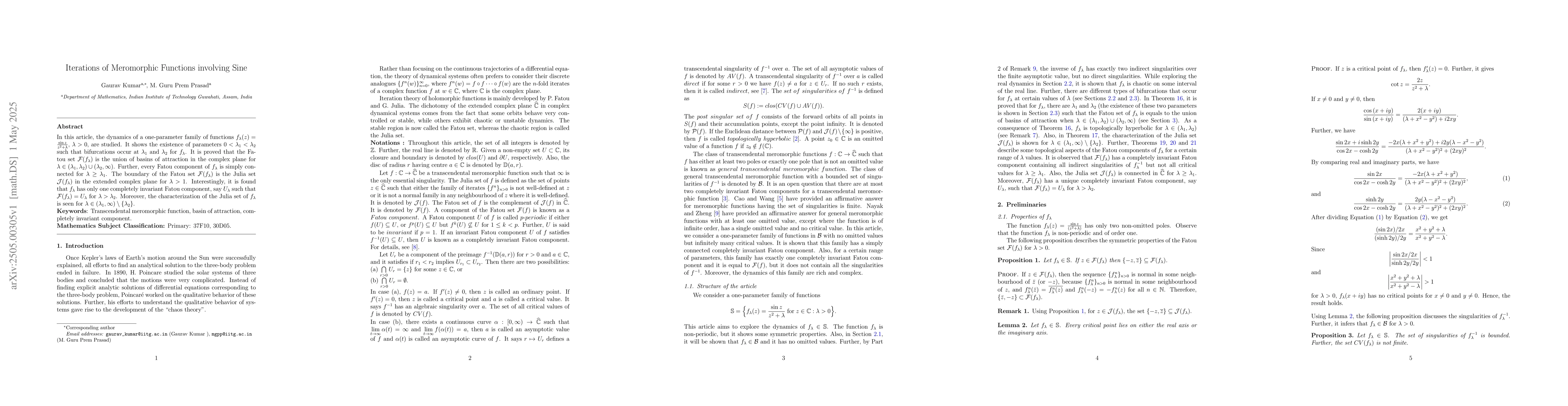 Thumbnail for Iterations of Meromorphic Functions involving Sine