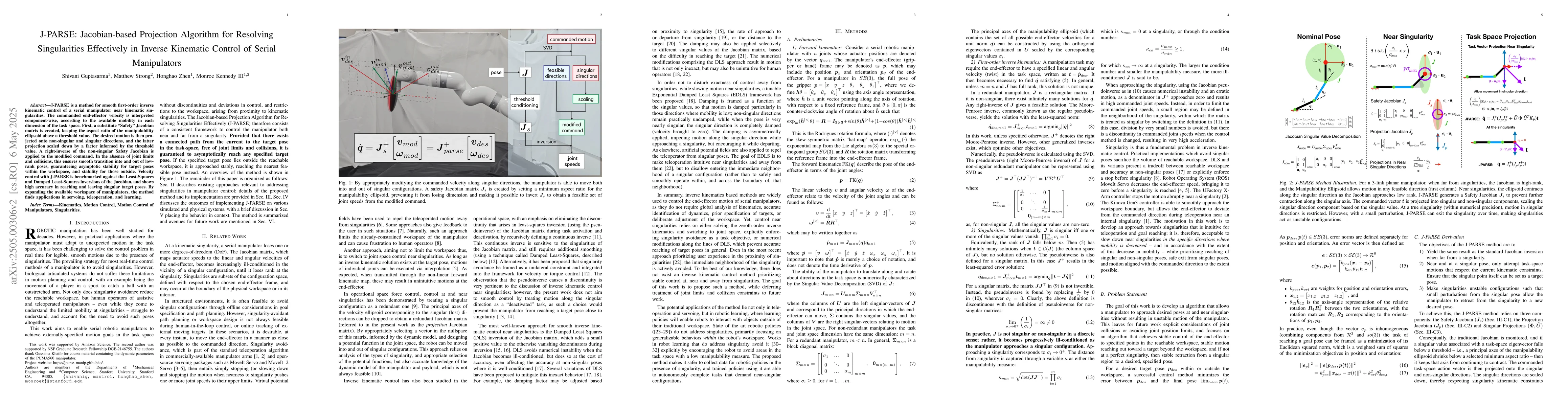 Thumbnail for J-PARSE: Jacobian-based Projection Algorithm for Resolving Singularities
  Effectively in Inverse Kinematic Control of Serial Manipulators