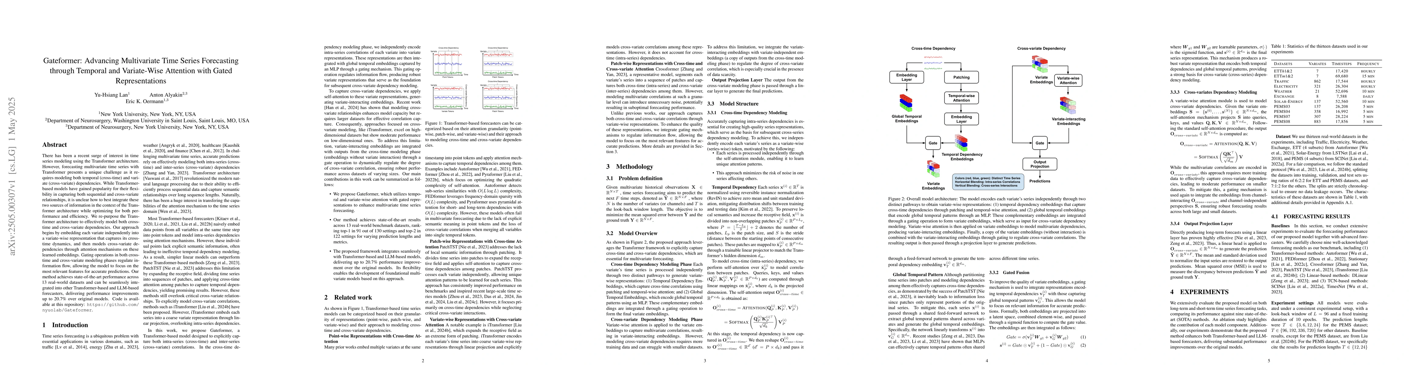 Thumbnail for Gateformer: Advancing Multivariate Time Series Forecasting through
  Temporal and Variate-Wise Attention with Gated Representations