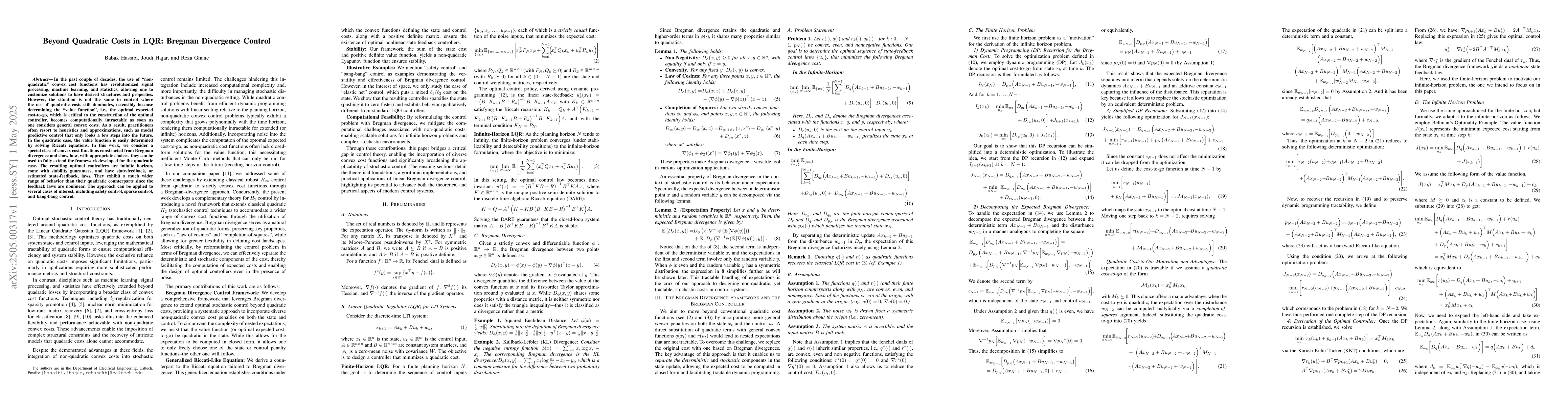 Thumbnail for Beyond Quadratic Costs in LQR: Bregman Divergence Control