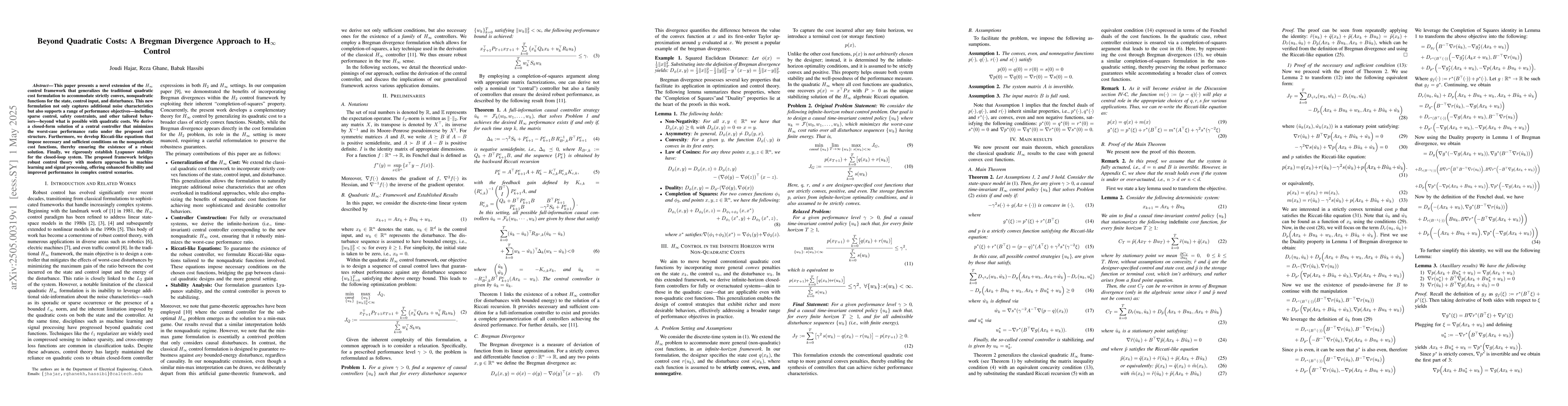 Thumbnail for Beyond Quadratic Costs: A Bregman Divergence Approach to H$_\infty$
  Control