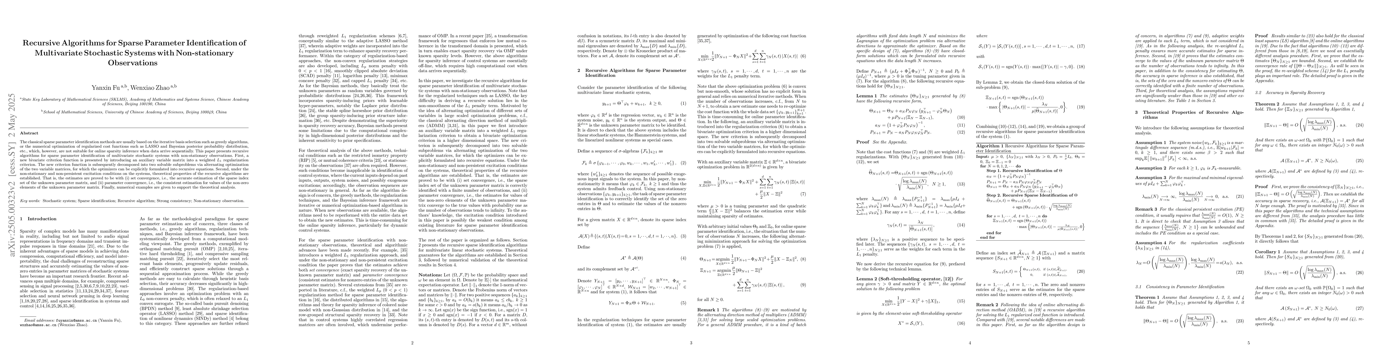 Thumbnail for Recursive Algorithms for Sparse Parameter Identification of Multivariate
  Stochastic Systems with Non-stationary Observations