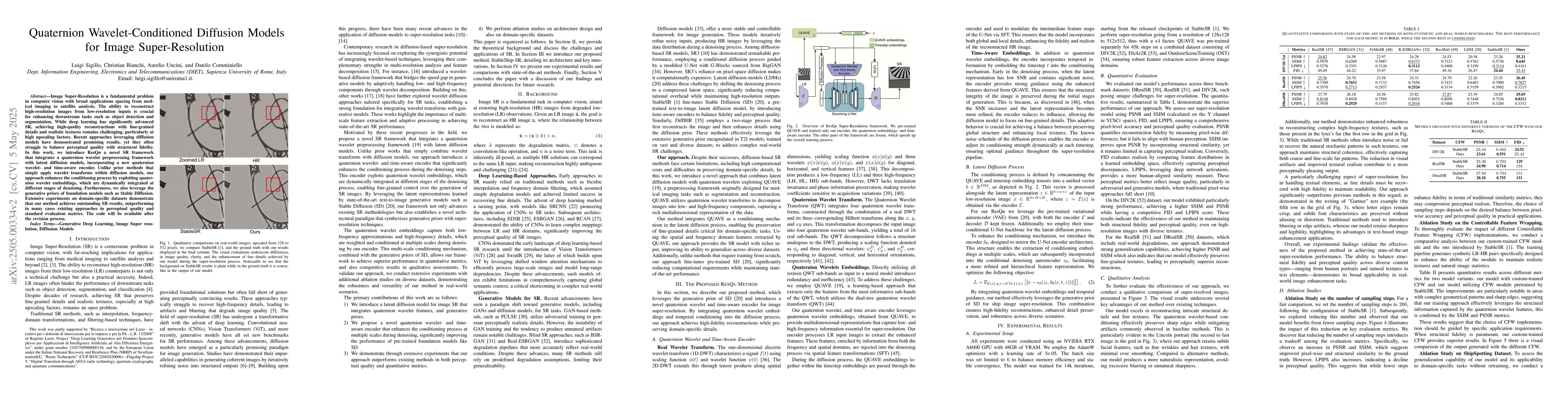 Thumbnail for Quaternion Wavelet-Conditioned Diffusion Models for Image
  Super-Resolution