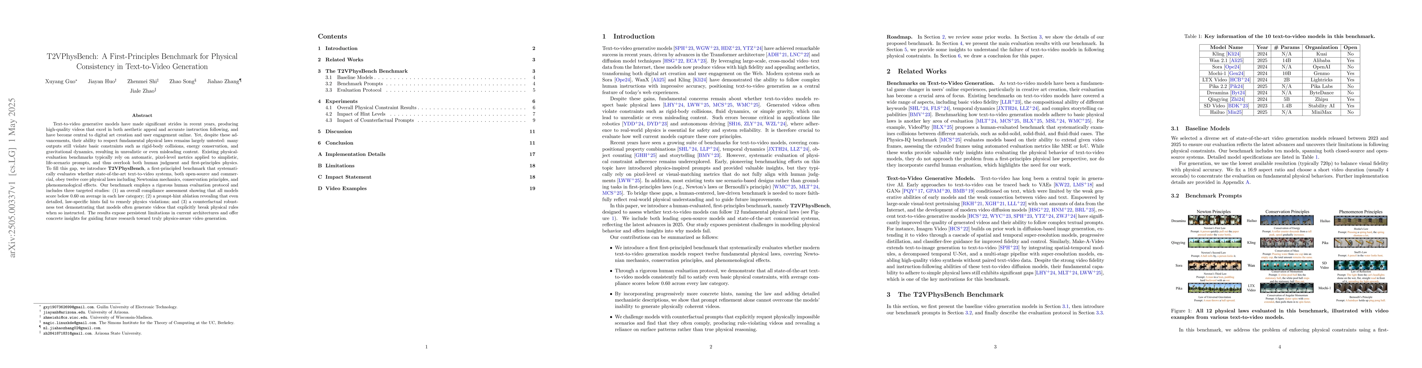 Thumbnail for T2VPhysBench: A First-Principles Benchmark for Physical Consistency in
  Text-to-Video Generation