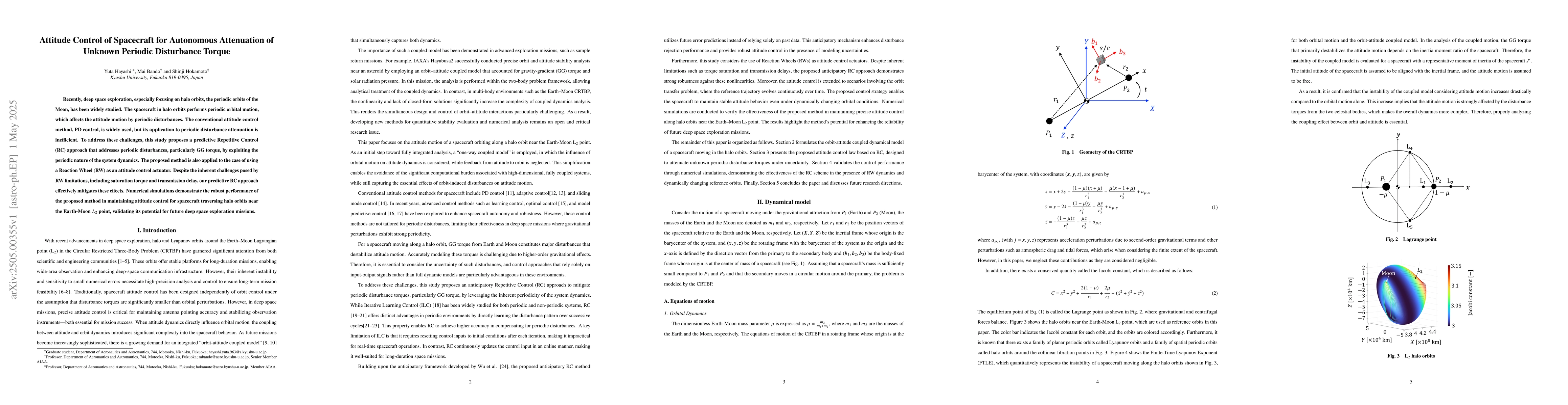 Thumbnail for Attitude Control of Spacecraft for Autonomous Attenuation of Unknown
  Periodic Disturbance Torque