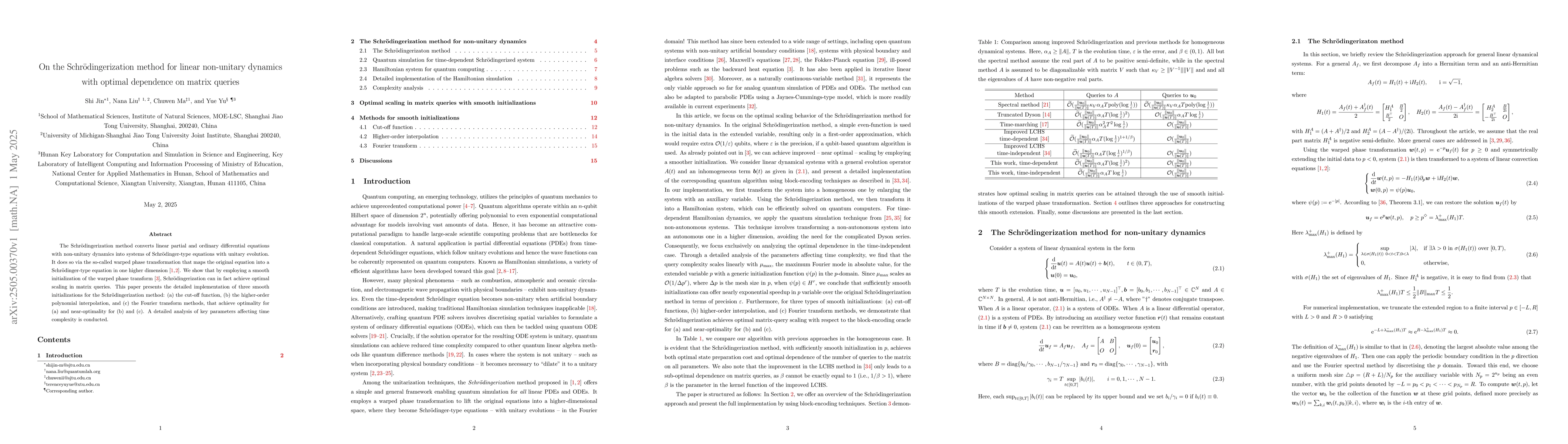 Thumbnail for On the Schrödingerization method for linear non-unitary dynamics with
  optimal dependence on matrix queries