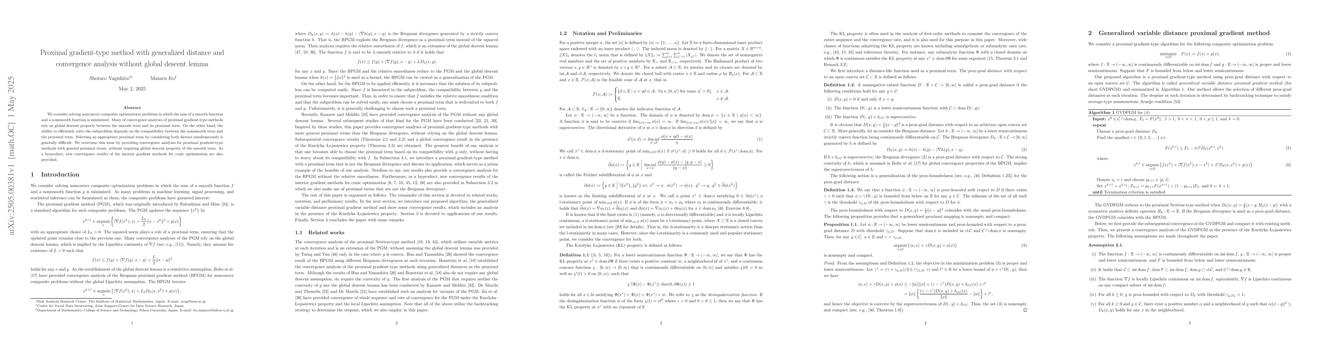 Thumbnail for Proximal gradient-type method with generalized distance and convergence
  analysis without global descent lemma