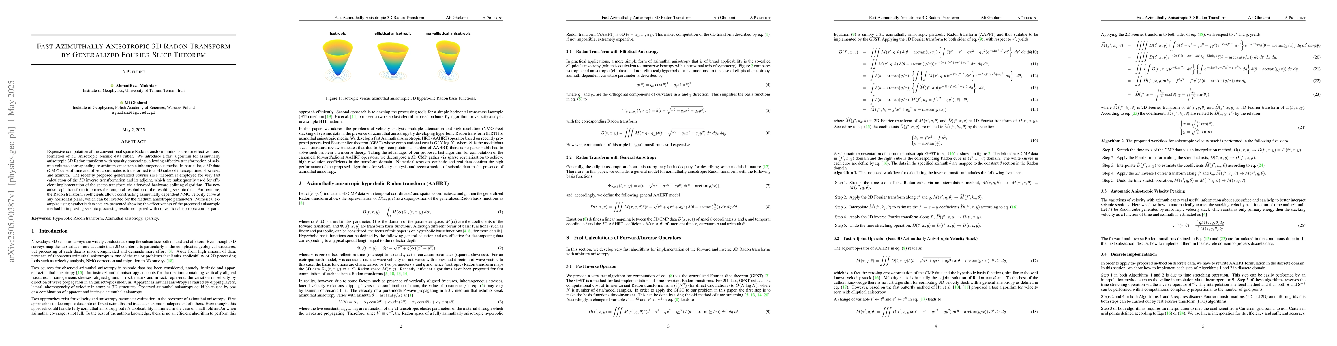 Thumbnail for Fast Azimuthally Anisotropic 3D Radon Transform by Generalized Fourier
  Slice Theorem