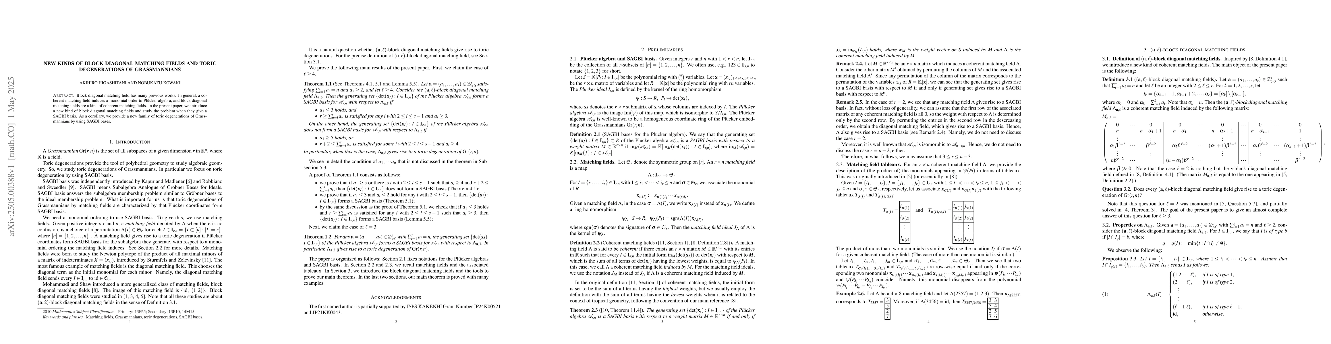 Thumbnail for New kinds of block diagonal matching fields and toric degenerations of
  Grassmannians