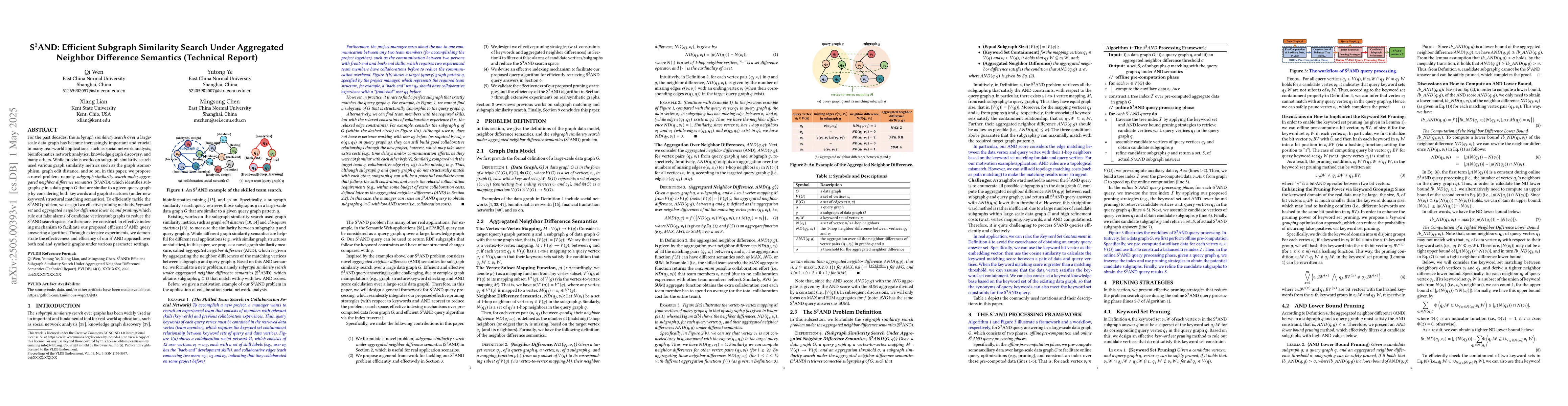 Thumbnail for S3AND: Efficient Subgraph Similarity Search Under Aggregated Neighbor
  Difference Semantics (Technical Report)