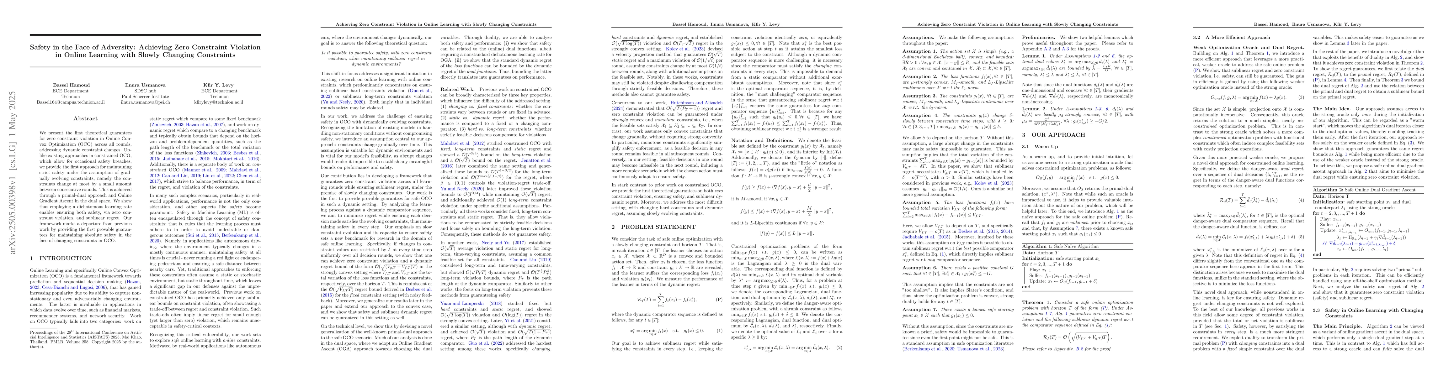 Thumbnail for Safety in the Face of Adversity: Achieving Zero Constraint Violation in
  Online Learning with Slowly Changing Constraints