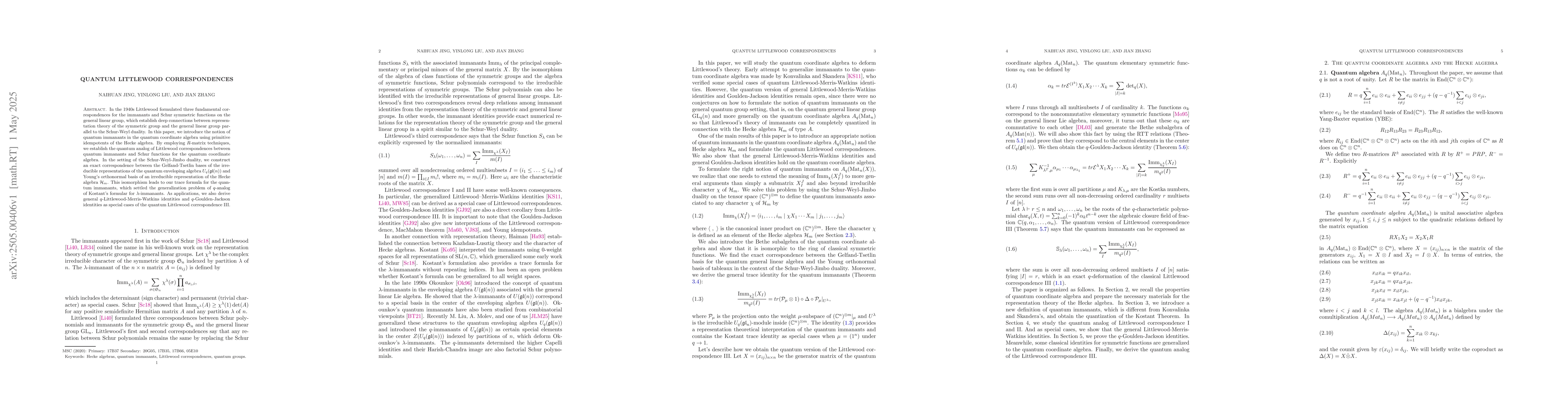 Thumbnail for Quantum Littlewood correspondences