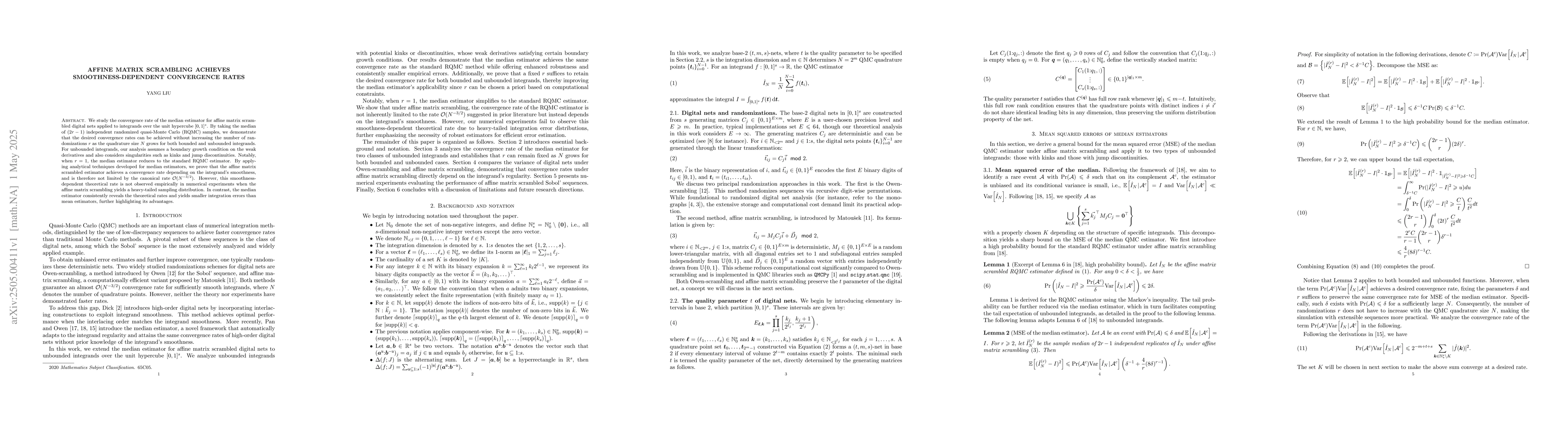 Thumbnail for Affine matrix scrambling achieves smoothness-dependent convergence rates