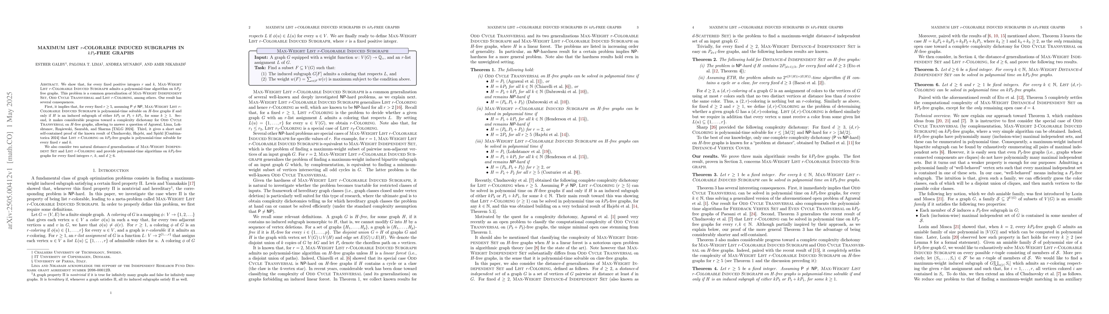 Thumbnail for Maximum list $r$-colorable induced subgraphs in $kP_3$-free graphs