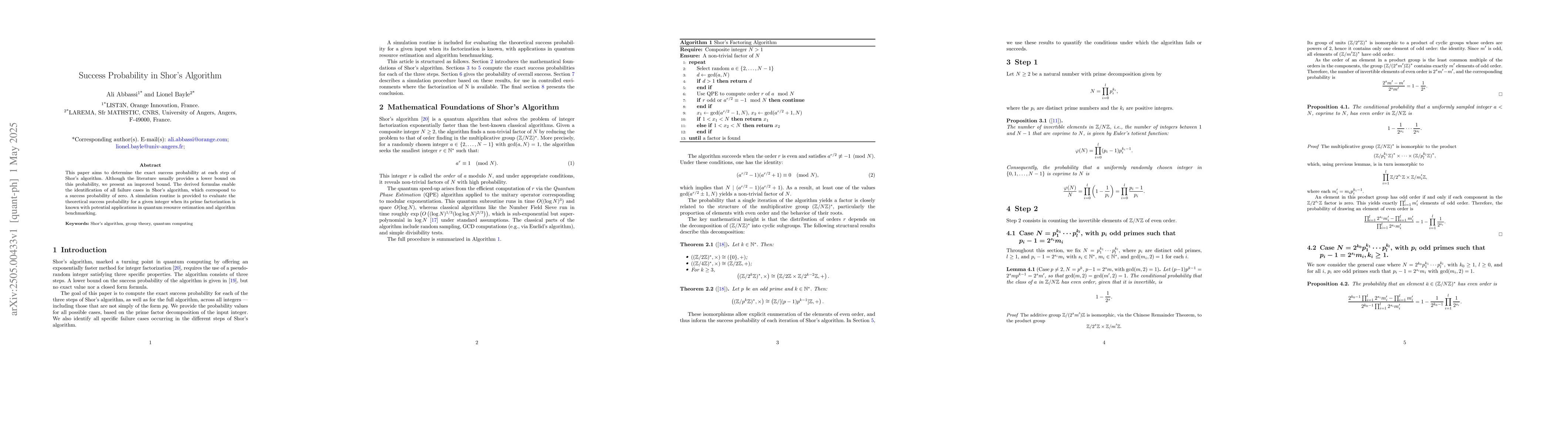Thumbnail for Success probability in Shor's Algorithm