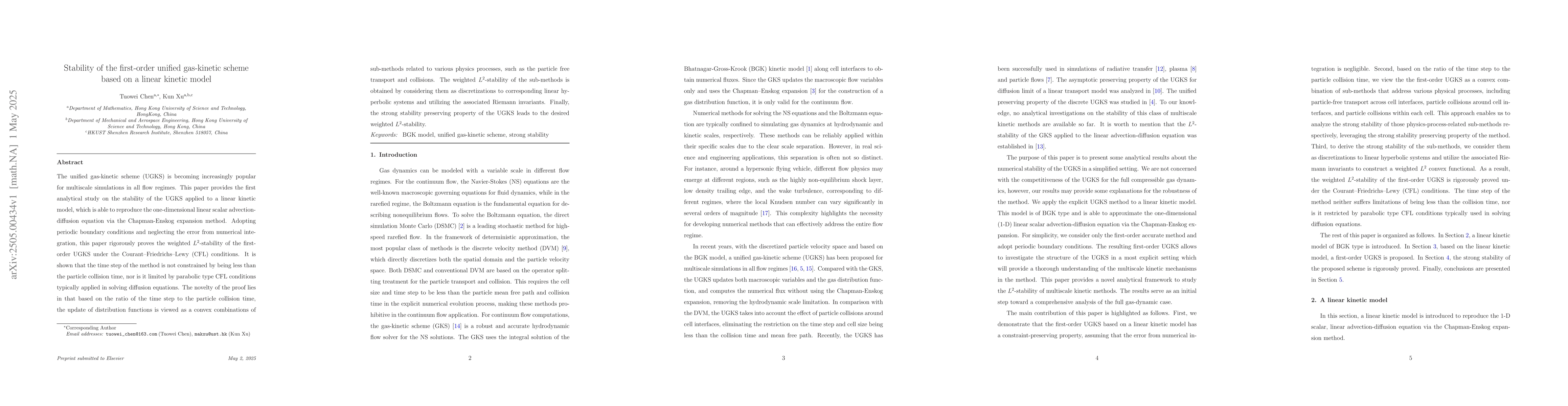 Thumbnail for Stability of the first-order unified gas-kinetic scheme based on a
  linear kinetic model