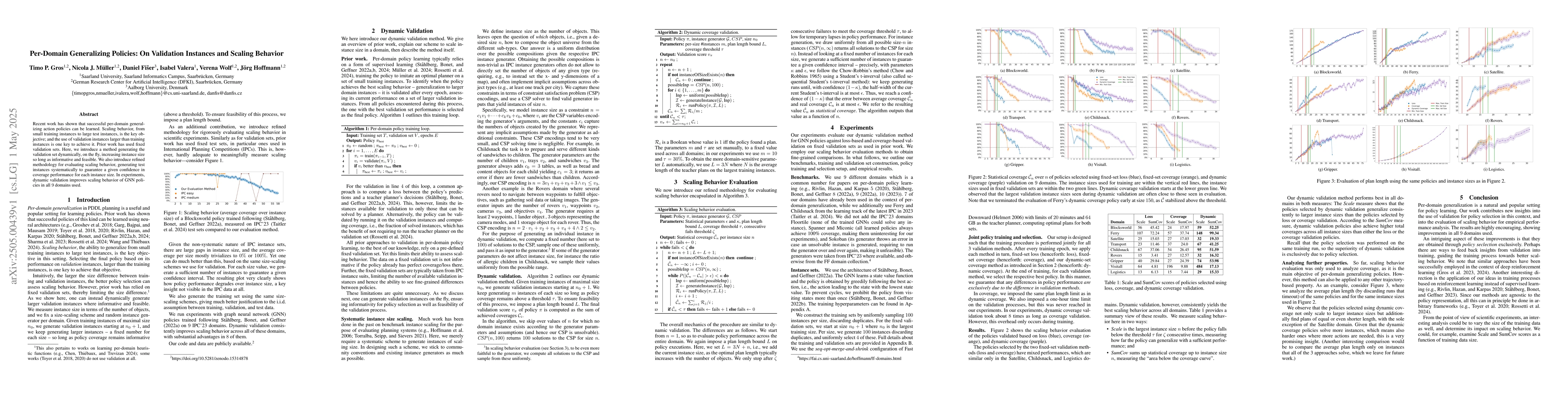 Thumbnail for Per-Domain Generalizing Policies: On Validation Instances and Scaling
  Behavior