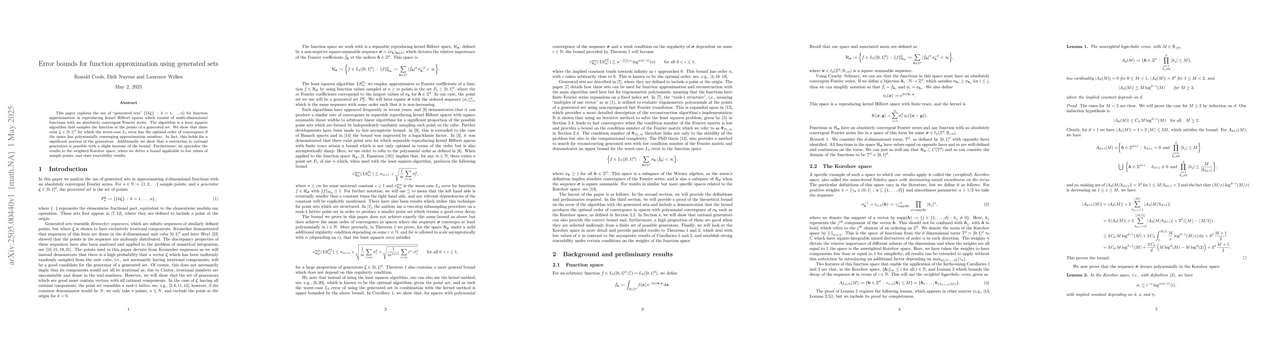 Thumbnail for Error bounds for function approximation using generated sets