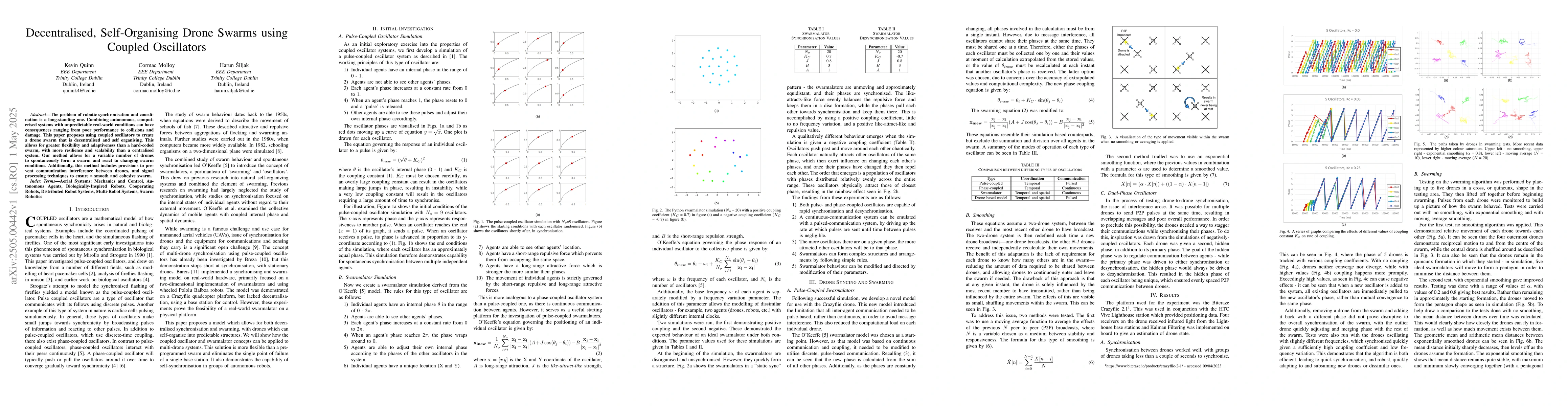 Thumbnail for Decentralised, Self-Organising Drone Swarms using Coupled Oscillators