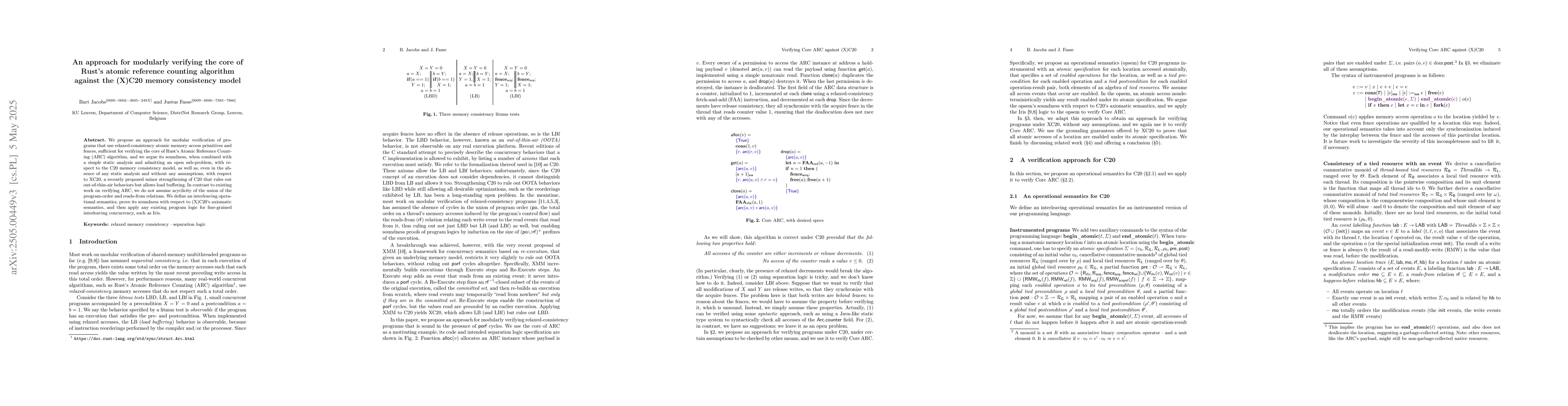 Thumbnail for An approach for modularly verifying the core of Rust's atomic reference
  counting algorithm against the (X)C20 memory consistency model