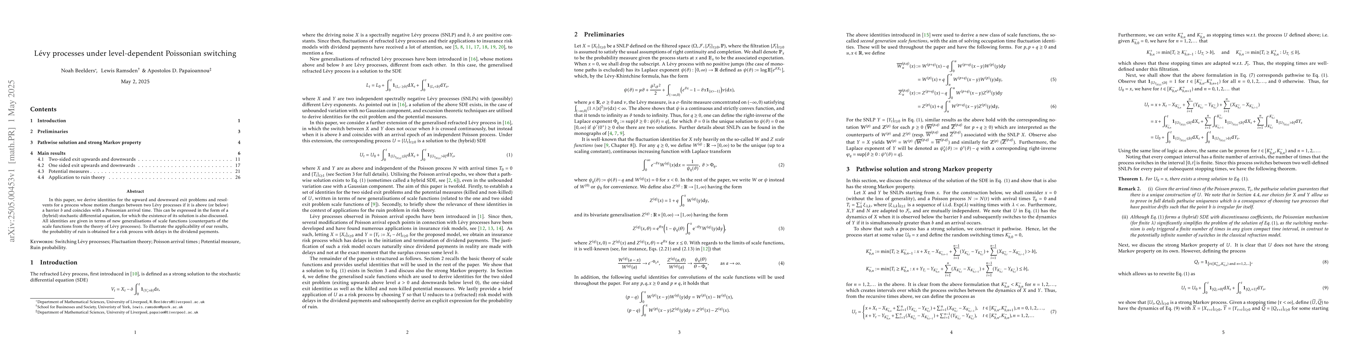 Thumbnail for Lévy processes under level-dependent Poissonian switching