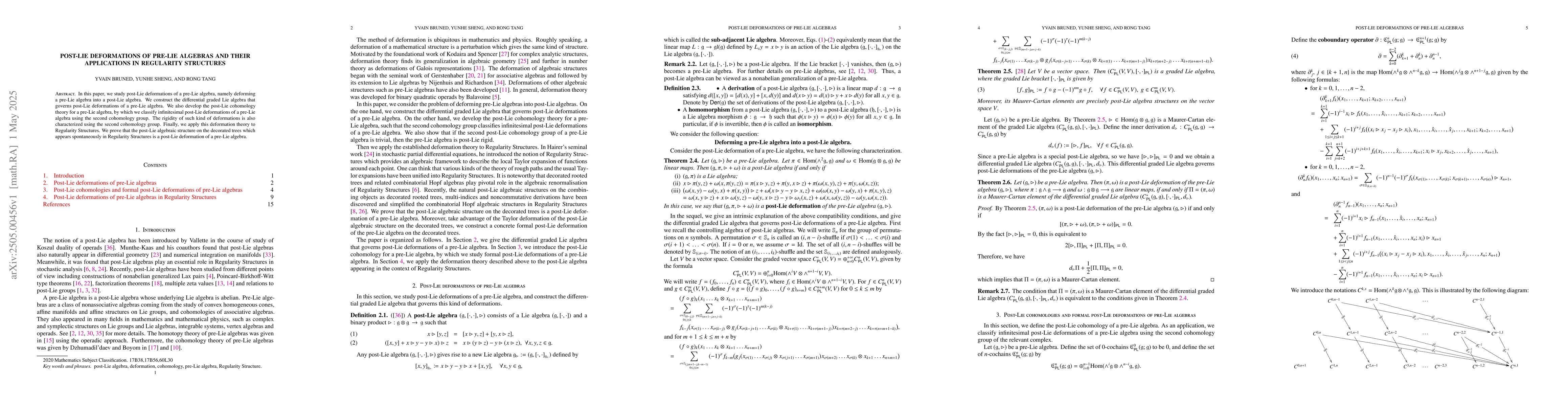 Thumbnail for Post-Lie deformations of pre-Lie algebras and their applications in
  Regularity Structures