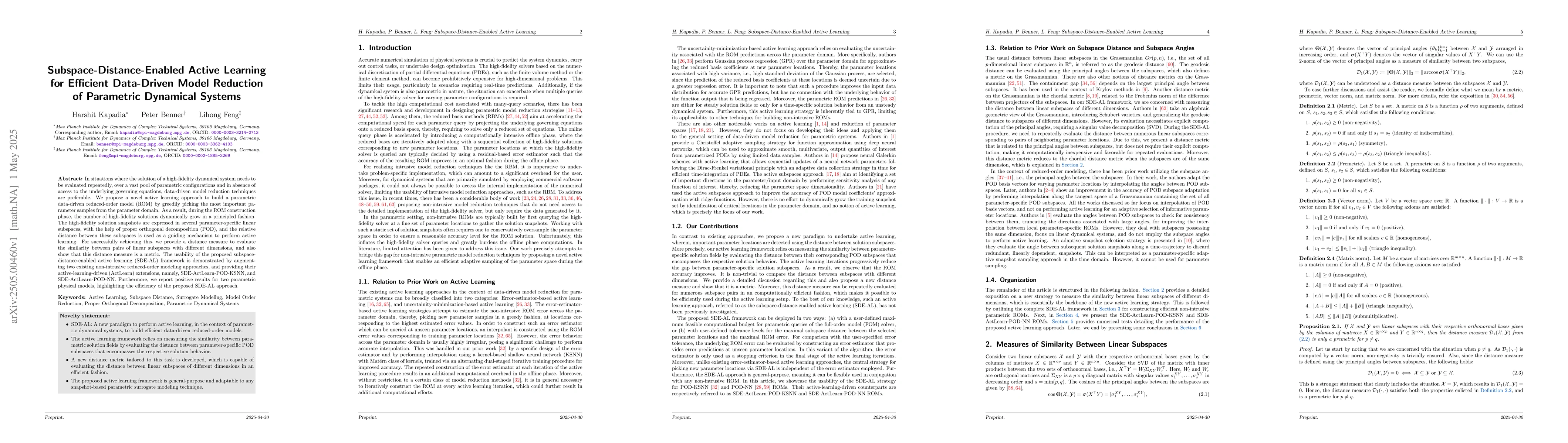 Thumbnail for Subspace-Distance-Enabled Active Learning for Efficient Data-Driven
  Model Reduction of Parametric Dynamical Systems