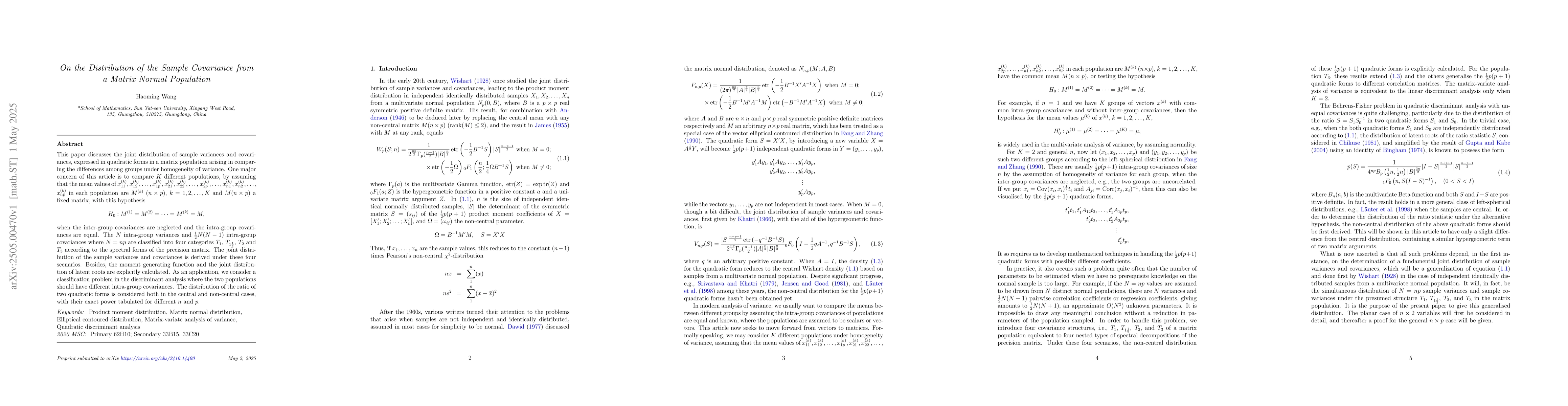 Thumbnail for On the Distribution of the Sample Covariance from a Matrix Normal
  Population