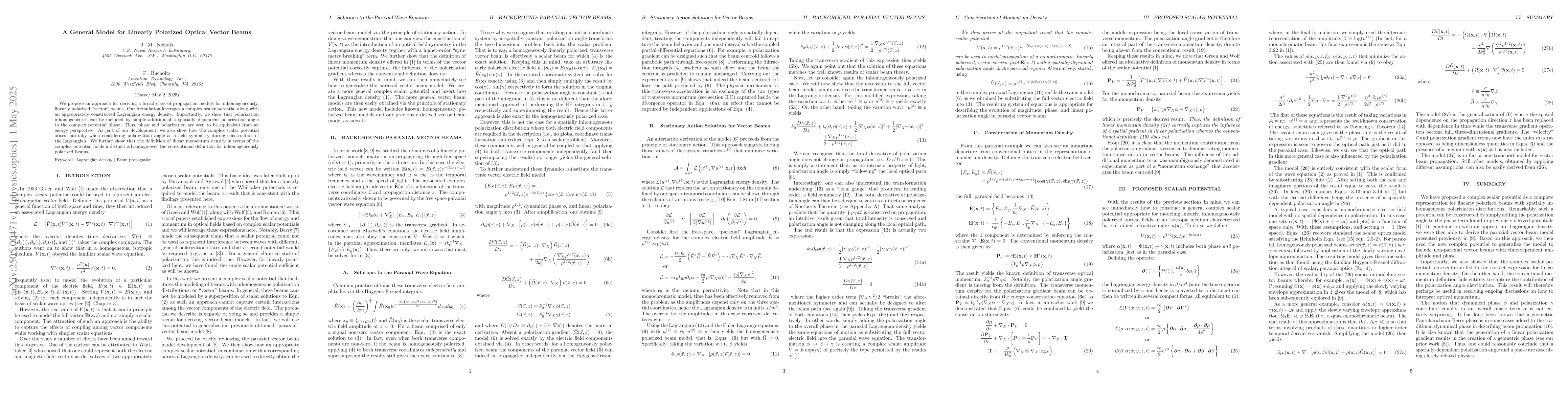 Thumbnail for A General Model for Linearly Polarized Optical Vector Beams