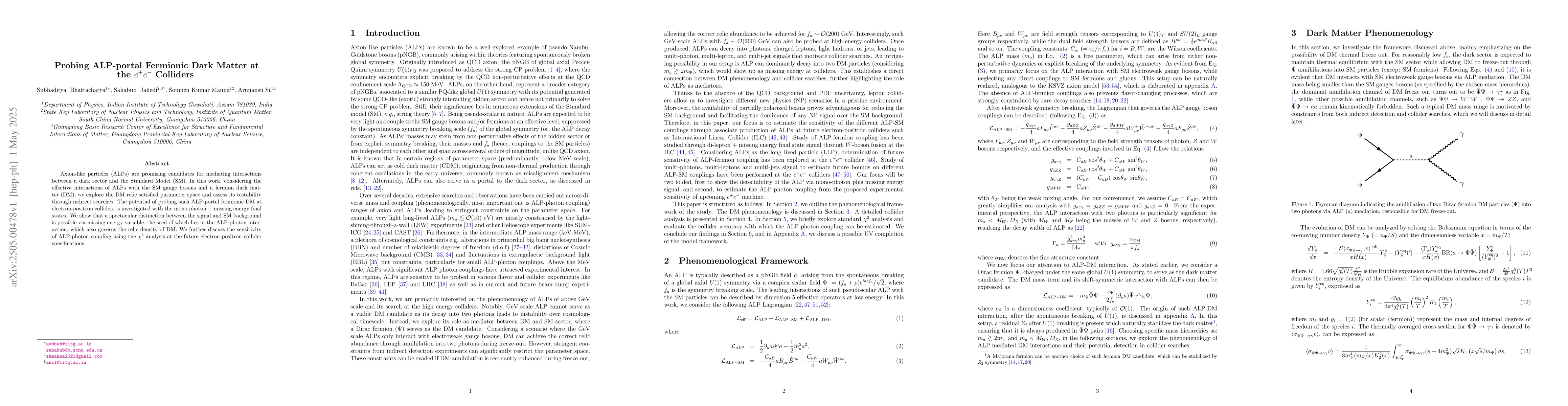 Thumbnail for Probing ALP-portal Fermionic Dark Matter at the $e^+e^-$ Colliders