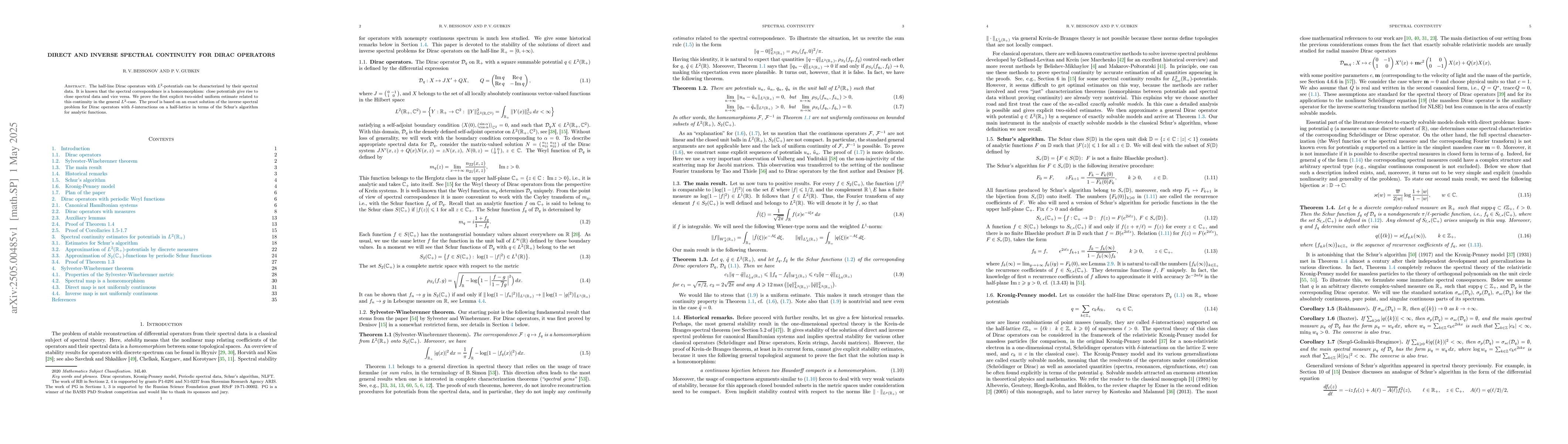 Thumbnail for Direct and inverse spectral continuity for Dirac operators