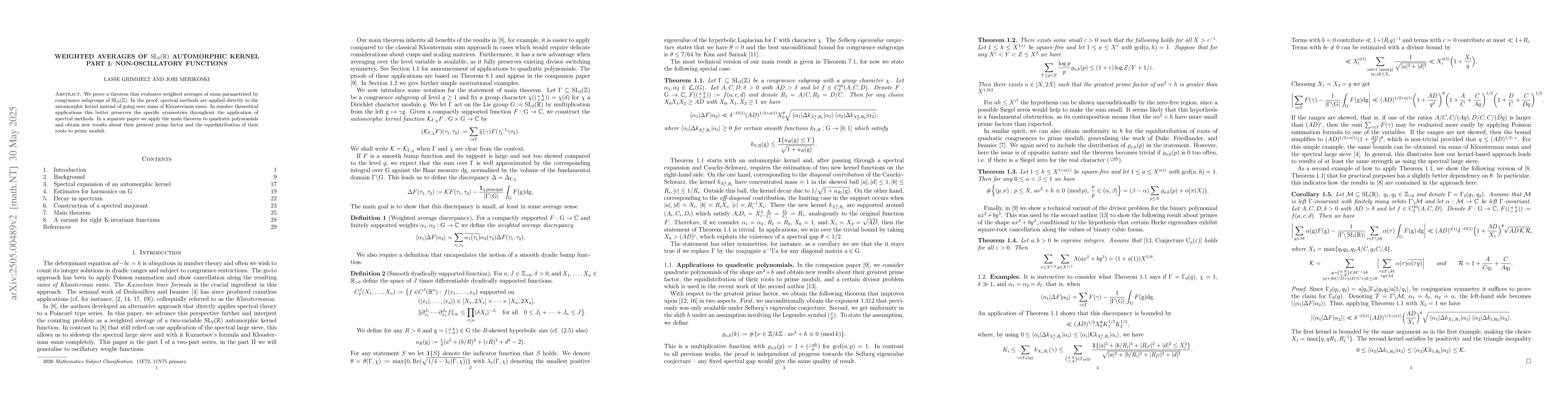 Thumbnail for Weighted averages of $\operatorname{SL}_2(\mathbb{R})$ automorphic
  kernel, Part I: non-oscillatory functions