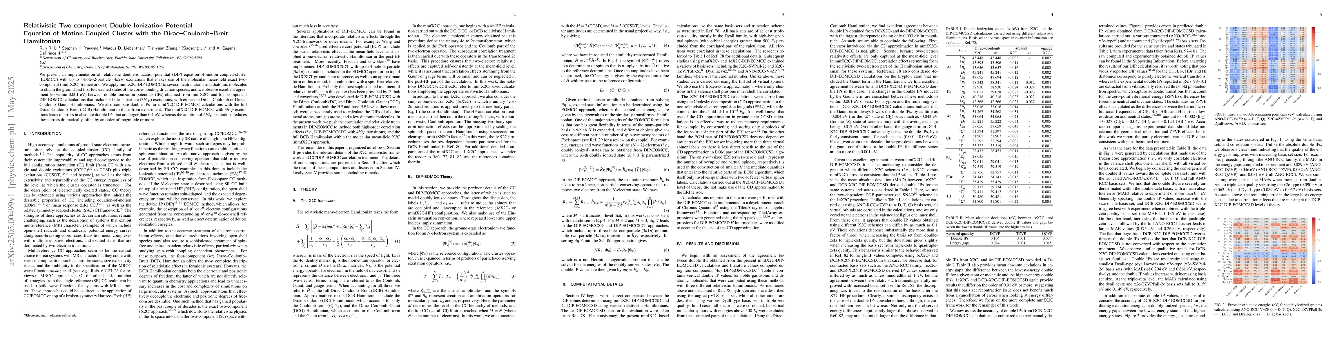 Thumbnail for Relativistic Two-component Double Ionization Potential
  Equation-of-Motion Coupled Cluster with the Dirac--Coulomb--Breit Hamiltonian