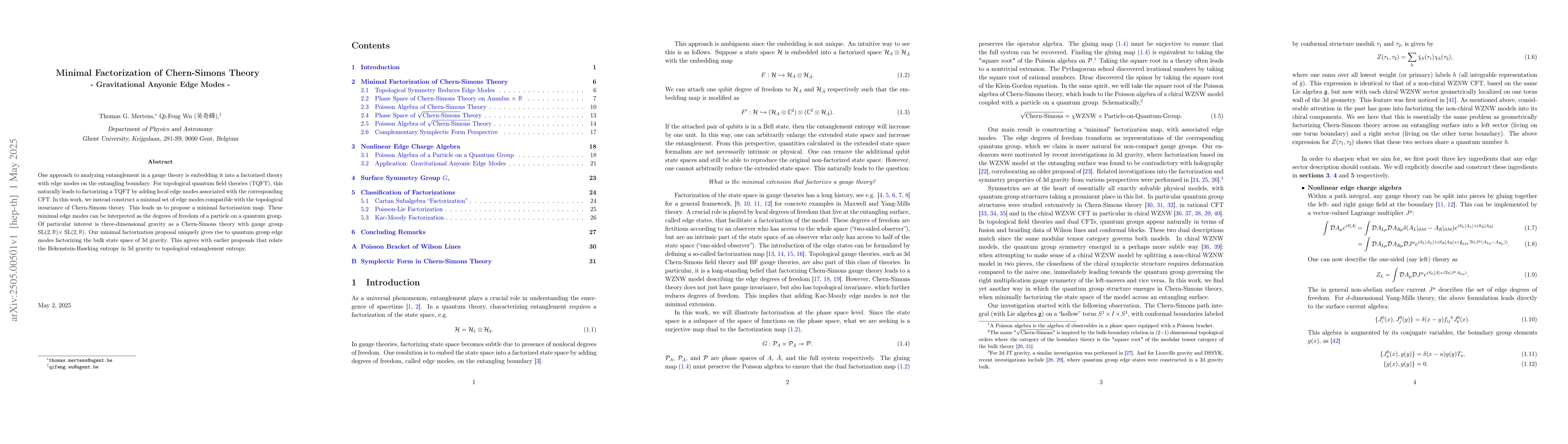 Thumbnail for Minimal Factorization of Chern-Simons Theory - Gravitational Anyonic
  Edge Modes