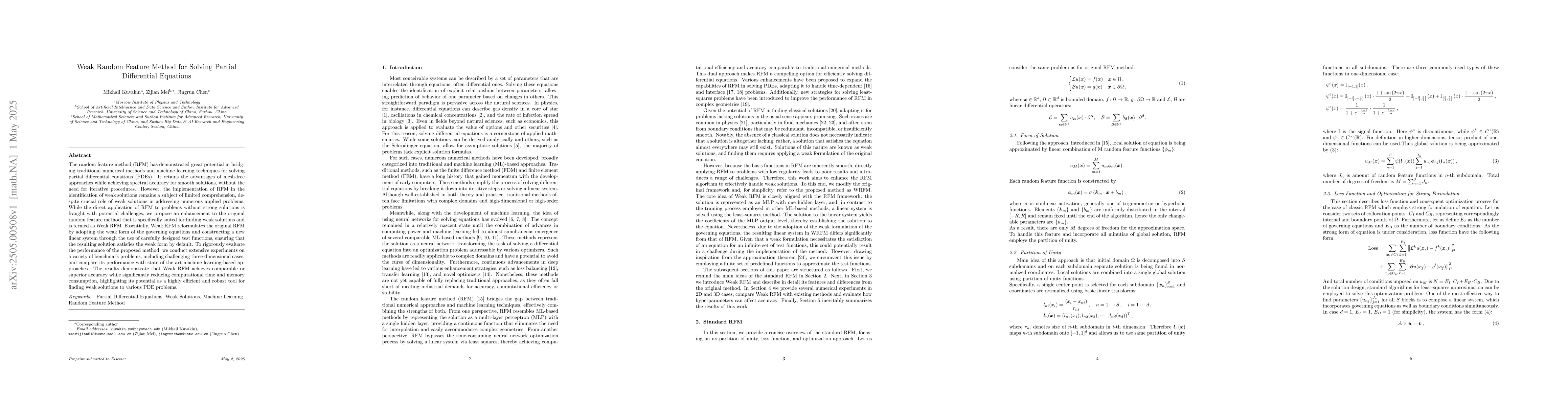 Thumbnail for Weak Random Feature Method for Solving Partial Differential Equations