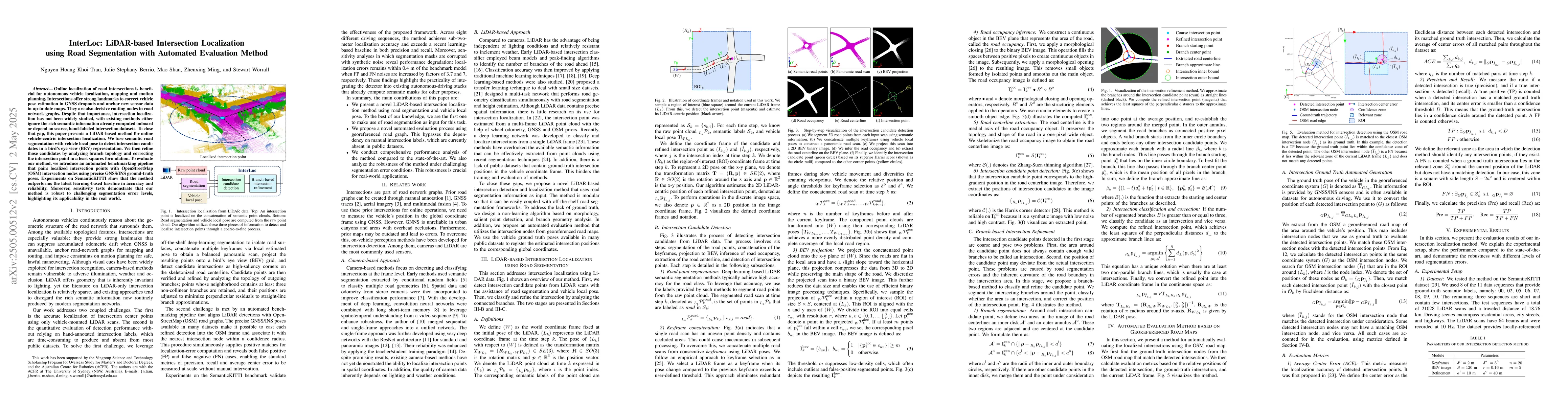 Thumbnail for InterLoc: LiDAR-based Intersection Localization using Road Segmentation
  with Automated Evaluation Method