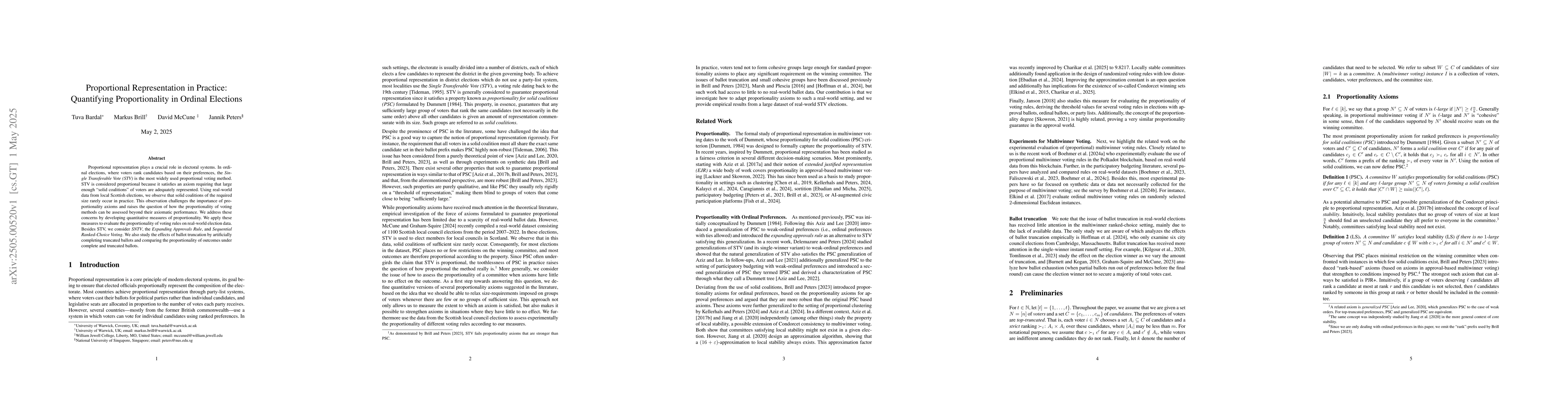 Thumbnail for Proportionality in Practice: Quantifying Proportionality in Ordinal
  Elections