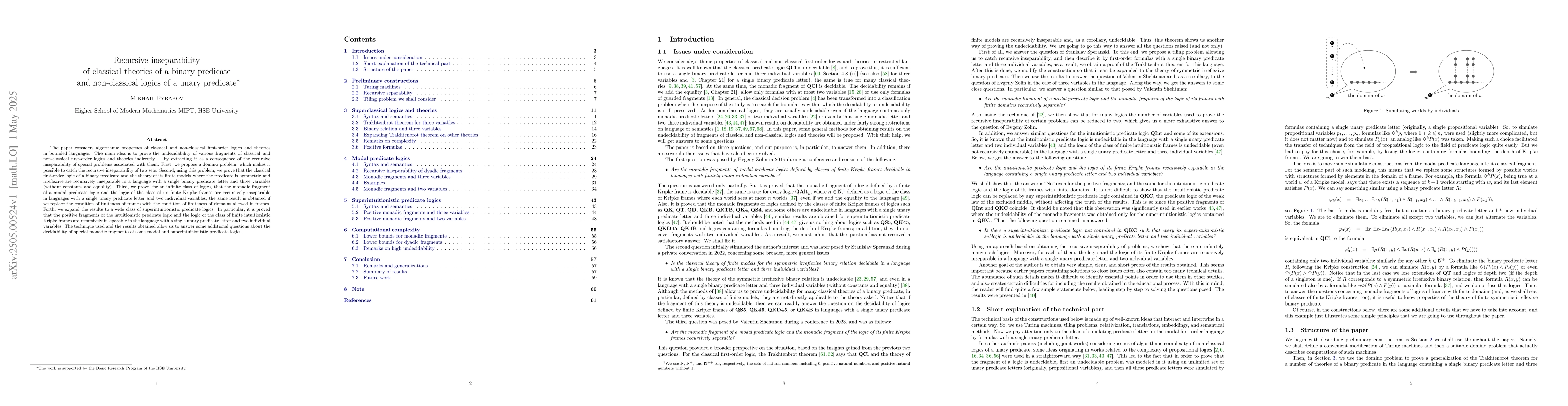 Thumbnail for Recursive inseparability of classical theories of a binary predicate and
  non-classical logics of a unary predicate