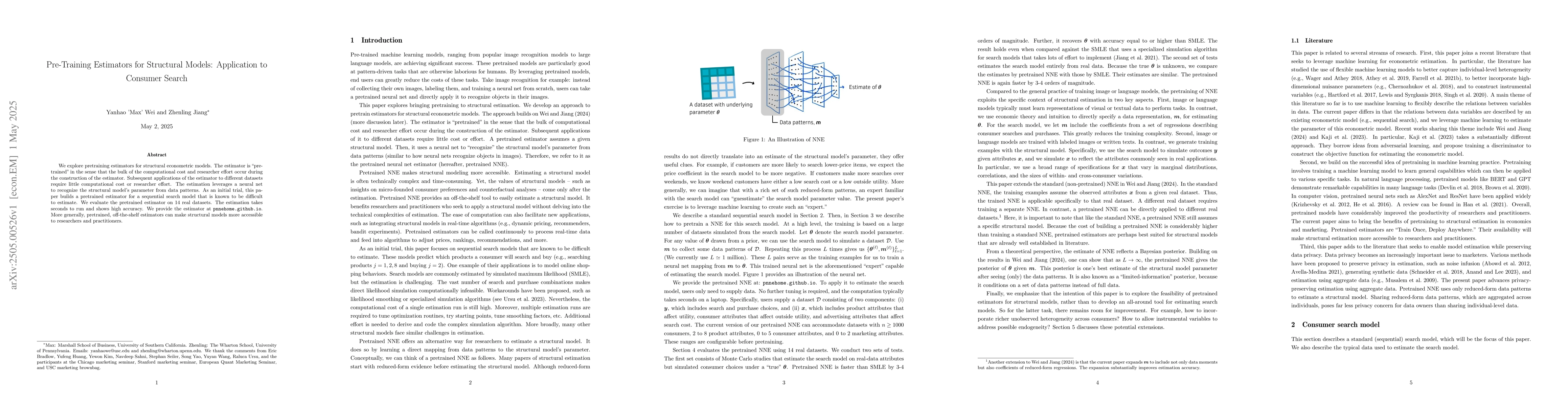 Thumbnail for Pre-Training Estimators for Structural Models: Application to Consumer
  Search