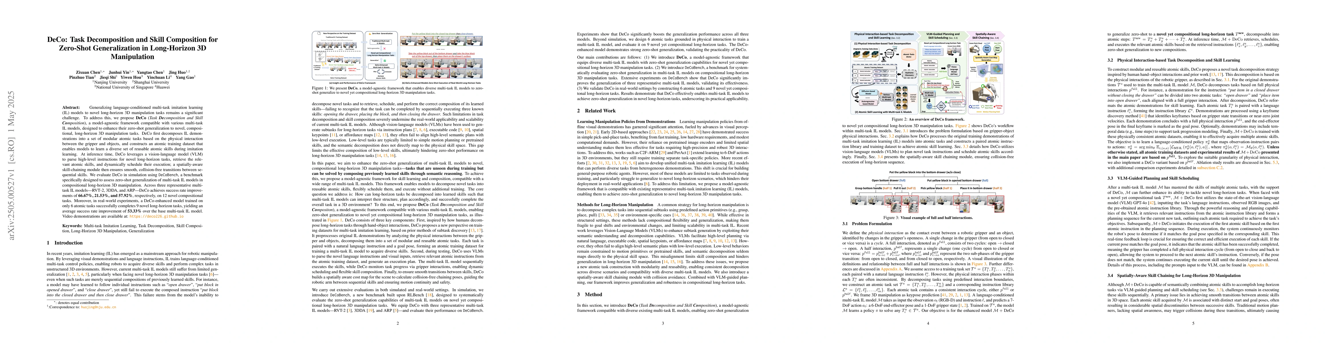Thumbnail for DeCo: Task Decomposition and Skill Composition for Zero-Shot
  Generalization in Long-Horizon 3D Manipulation