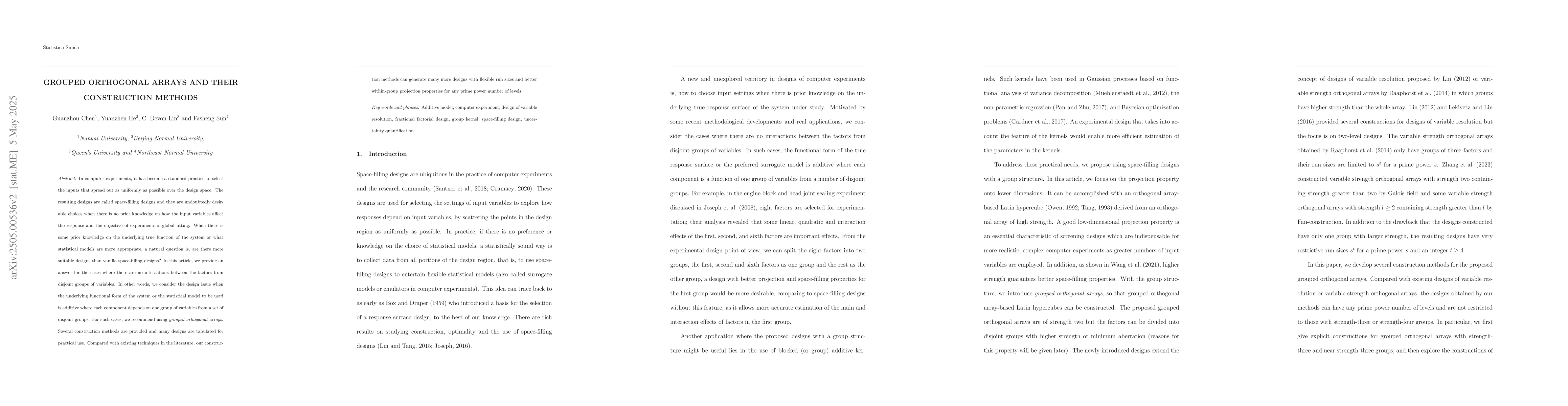 Thumbnail for Grouped Orthogonal Arrays and Their Applications