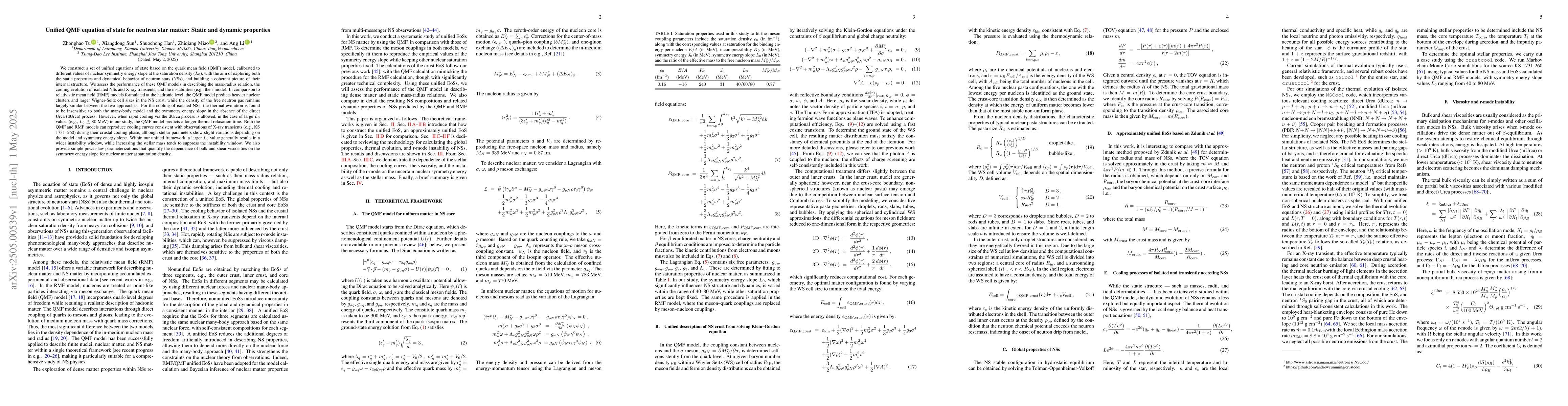 Thumbnail for Unified QMF equation of state for neutron star matter: Static and
  dynamic properties