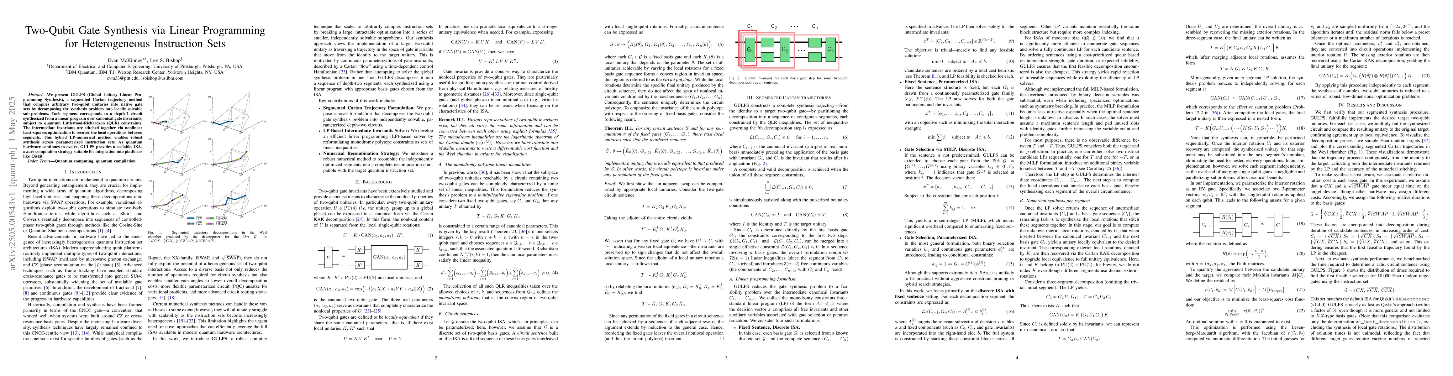 Thumbnail for Two-Qubit Gate Synthesis via Linear Programming for Heterogeneous
  Instruction Sets