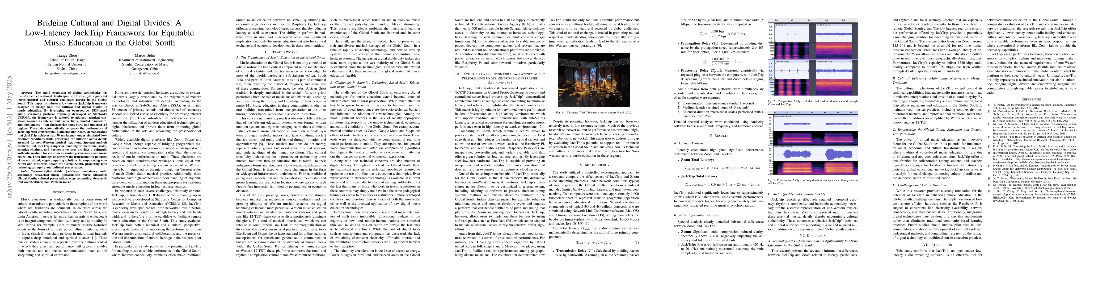 Thumbnail for Bridging Cultural and Digital Divides: A Low-Latency JackTrip Framework
  for Equitable Music Education in the Global South