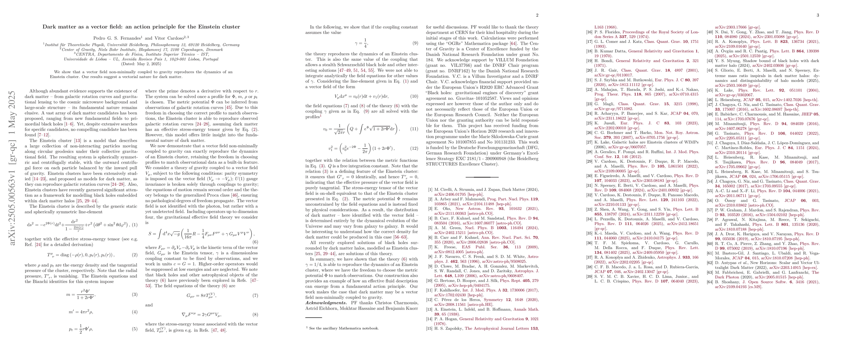 Thumbnail for Dark matter as a vector field: an action principle for the Einstein
  cluster