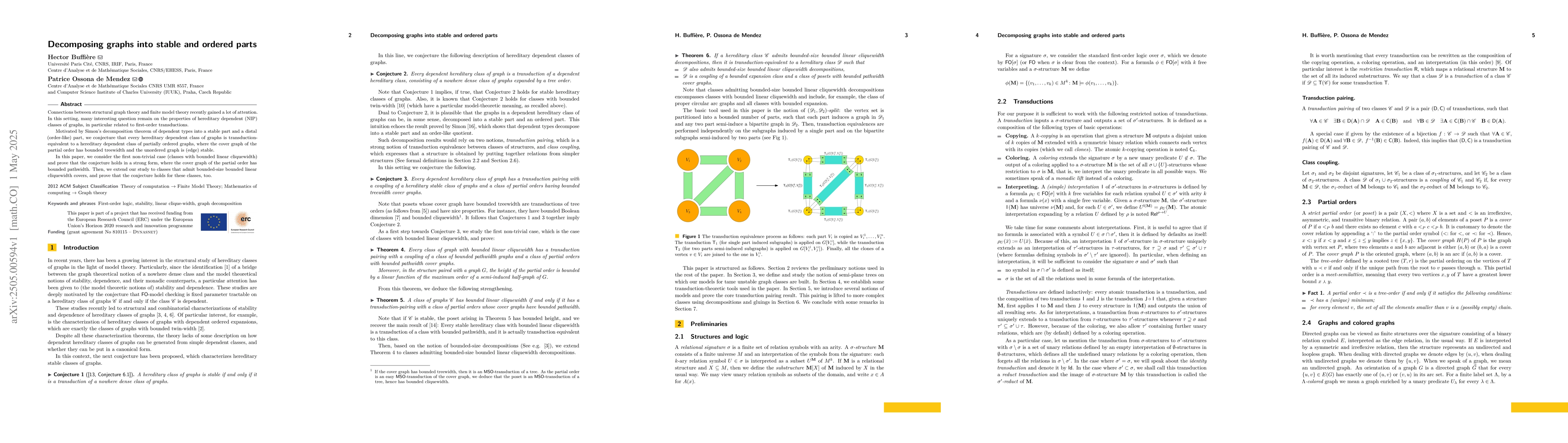 Thumbnail for Decomposing graphs into stable and ordered parts