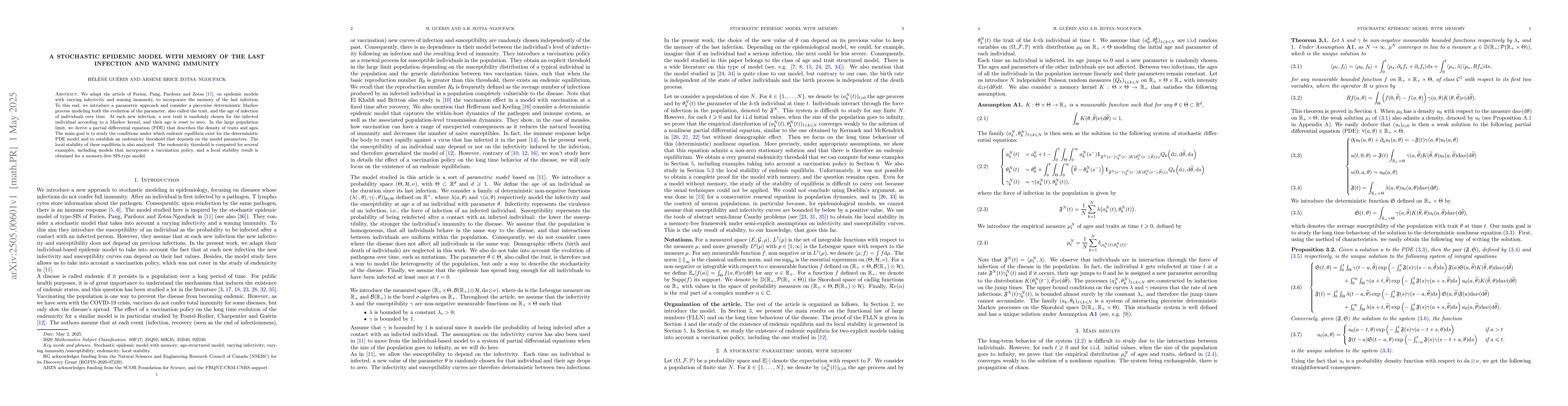 Thumbnail for A stochastic epidemic model with memory of the last infection and waning
  immunity